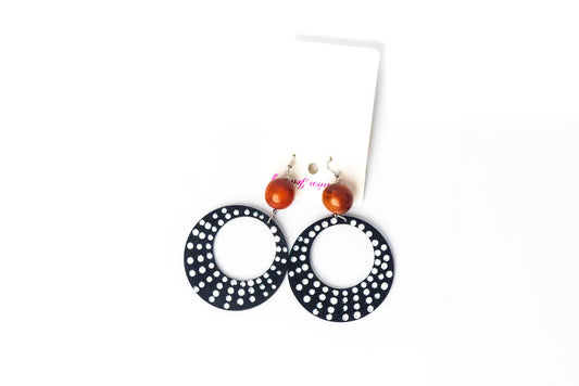 HANDPAINTED WOODEN EARRINGS WITH BEADS