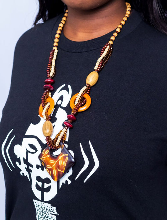 LONG BEAD AND WOOD NECKLACE